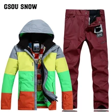 Gsou Снежный Мужской однобортный лыжный костюм мужской костюм цветной серии открытый зимний костюм плюс размер