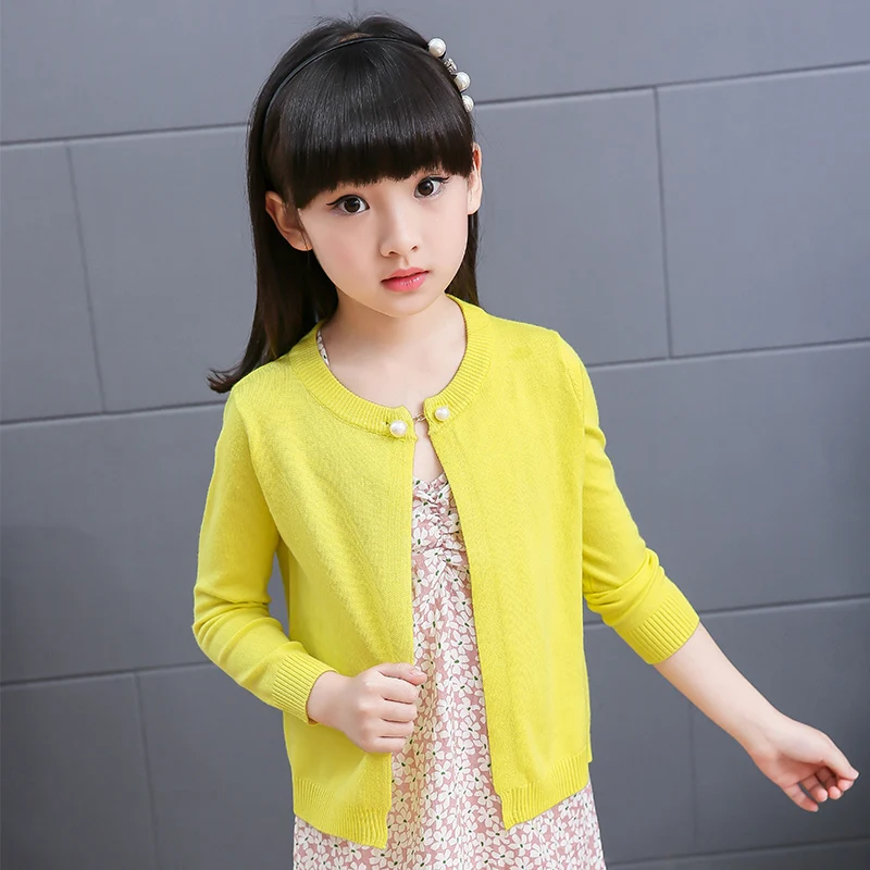 Famli/вязаный кардиган для маленьких девочек; куртка для девочек-подростков; сезон весна-осень; Повседневный тонкий Однотонный свитер - Цвет: Цвет: желтый