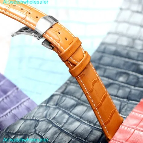 16mm Tan Stitch White All Genuine Leather Unisex Croco Watch Band WB1037E16GB