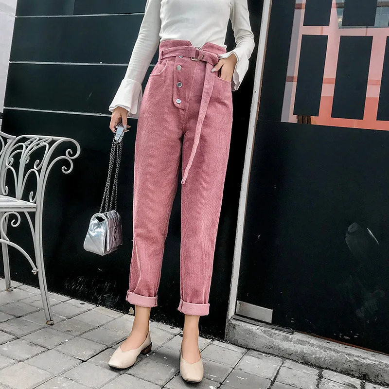 pink high waisted corduroy pants