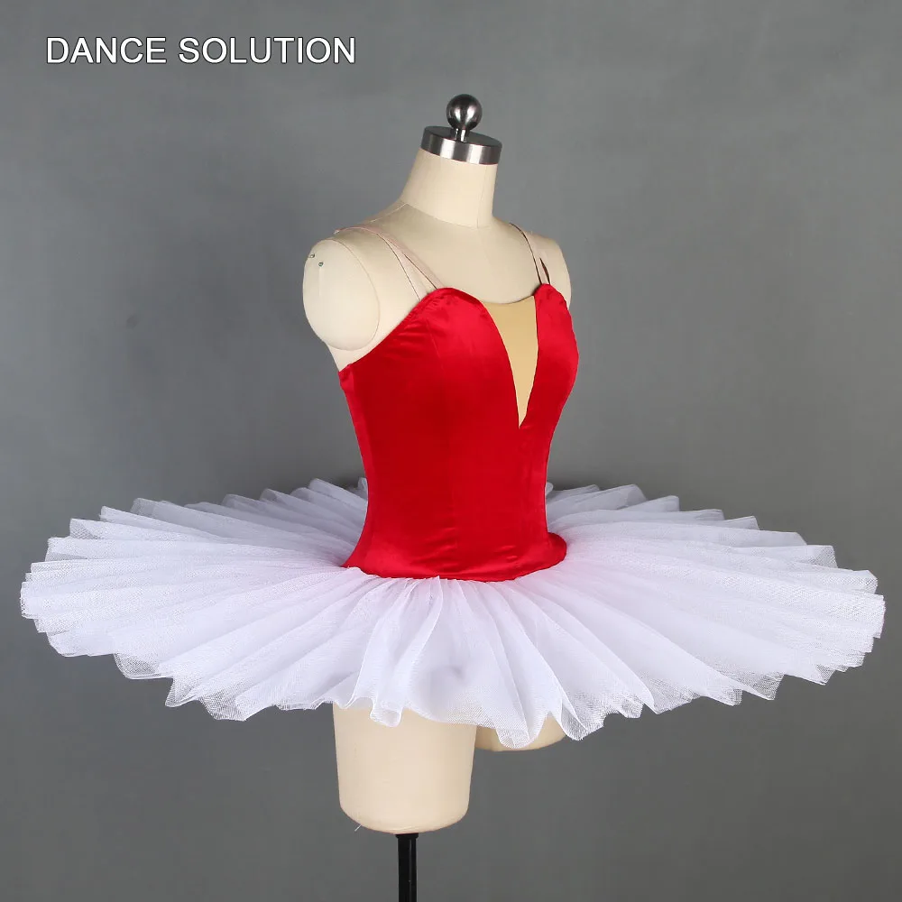 Top selling adult girls ballet dance tutu performance costumes red velvet bodice with white pleated tutu ballerina dress BLL128