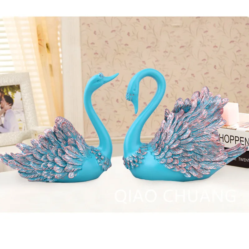 

European Style Couples Swans Creative Resin Arts Craft Valentine's Day Gift Living Room Furnishing Articles S359
