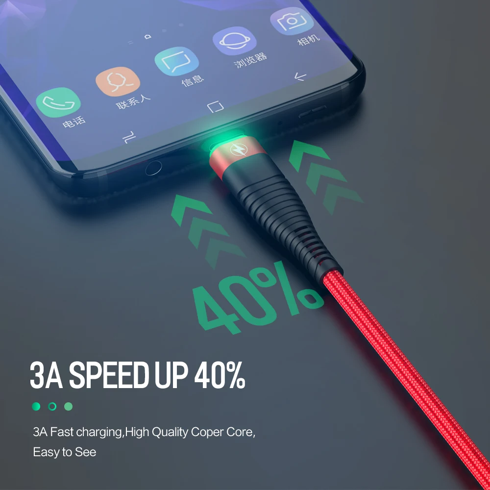 ROCK 3A светодиодный светильник usb type-C кабель для Xiaomi Redmi Note 7 samsung Galaxy huawei P30 Pro Быстрая зарядка usb type-C USB-C кабель