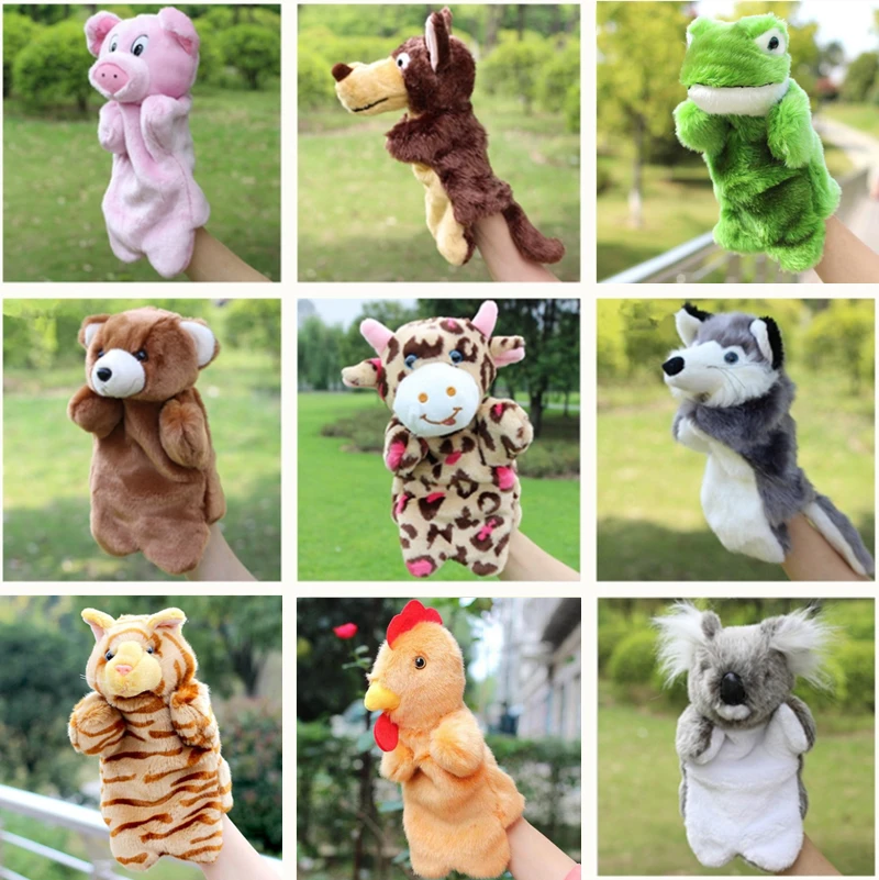 Animal Plush Hand Puppet Doll Toys Pig Cat Owl Monkey Dog Rabbit Shark Bear Puppet Kids Soft Kukla Toys Marionnette
