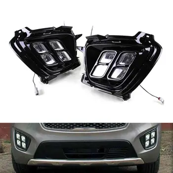 

1pair White ABS + 4LED Daytime Running Lights DRL Fog Lamp Assembly Fit for KIA Sorento 2015 2016 Car Lights
