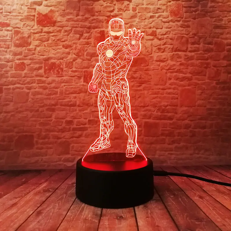 

Iron Man Figure 3D Illusion Led Lamp 7 Colors Changing Nightlight Avengers Floating IronMan Figurines Model Toys
