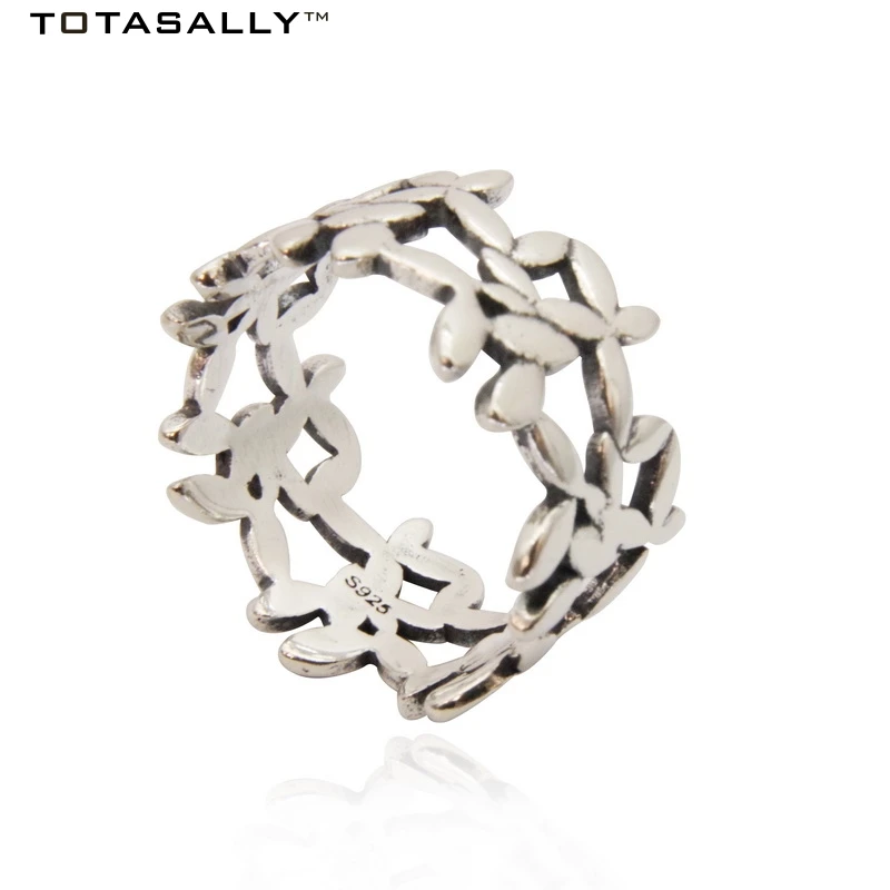 TOTASALLY 100% Real S925 Silver Vintage design Stunning flower Finger Rings For women Accessories New Fashion leaves Ring