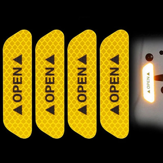 4Pcs/zestaw samochodowy otwarta Taśma odblaskowa ostrzegawcza znak odblaskowy otwarta Uwaga akcesoria rowerowe zewnętrzne naklejki na drzwi samochodowe DIY -