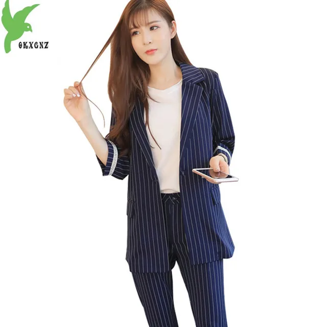 OKXGNZ nowy nabytek 2018 OL Style modne spodnie garnitury 2 sztuka zestaw kobiety Blazer z lnu i bawełny w stylu