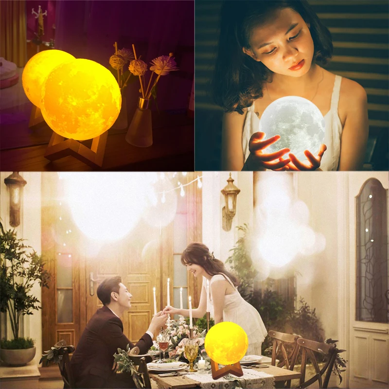 3D Print Moon Lamp 20cm 18cm 15cm Colorful Change Dimmable Rechargeable Touch USB Led Night Light H - 33003642614