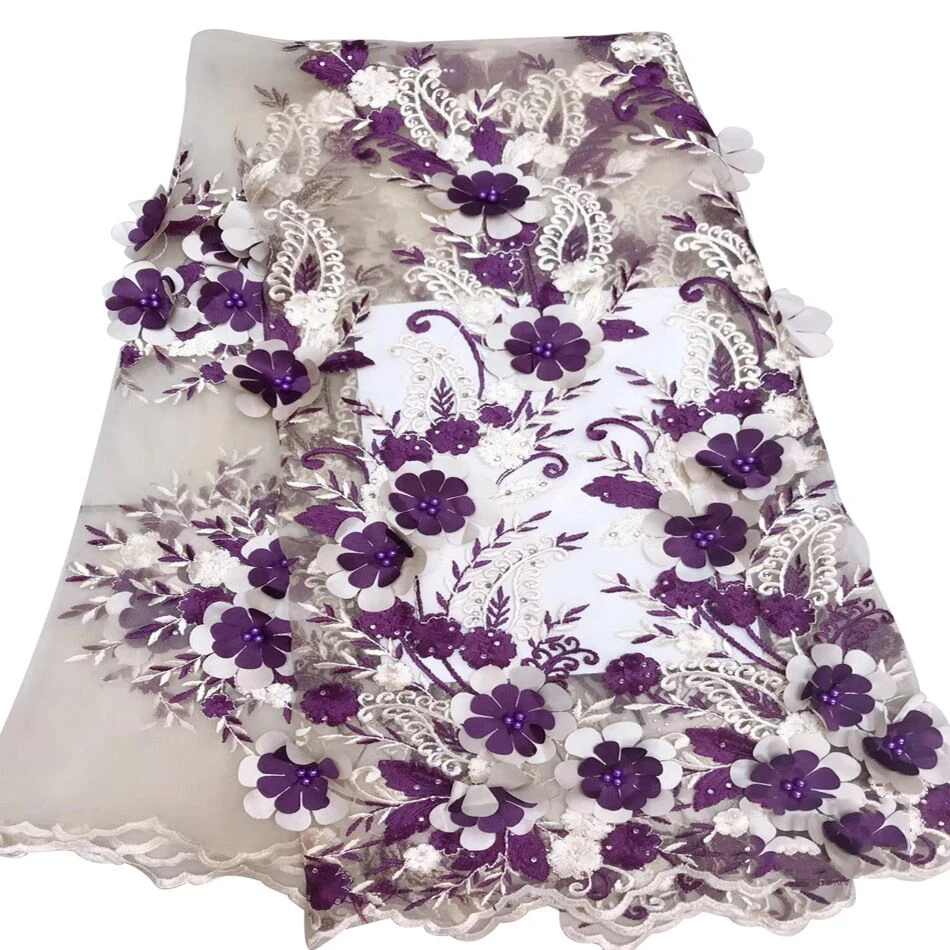 

fashion French Lace Fabric High Quality African Tulle Embroidered flower transparent net Lace Fabric For Wedding MF123