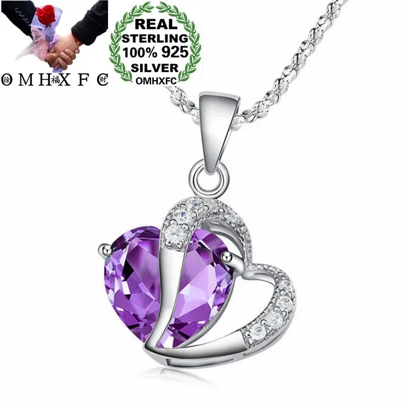 

OMHXFC Wholesale European Fashion Woman Girl Party Birthday Wedding Heart AAA Zircon 100% 925 Sterling Silver Pendant Charm PD18