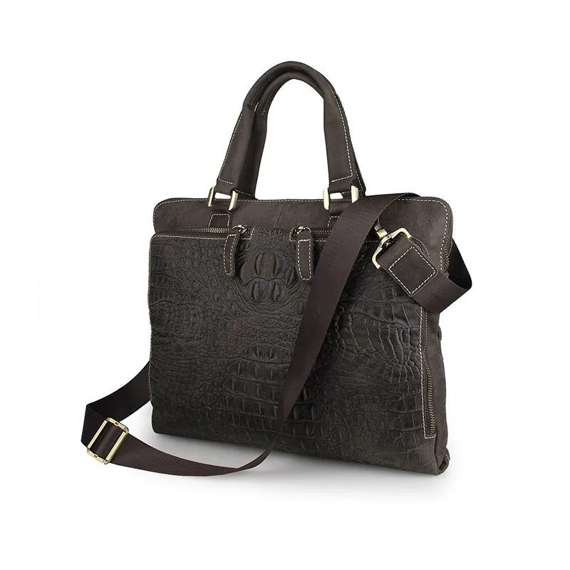 

2017 new crocodile pattern briefcase 100% first layer of cowhide business cross paragraph Messenger bag purses and handbags