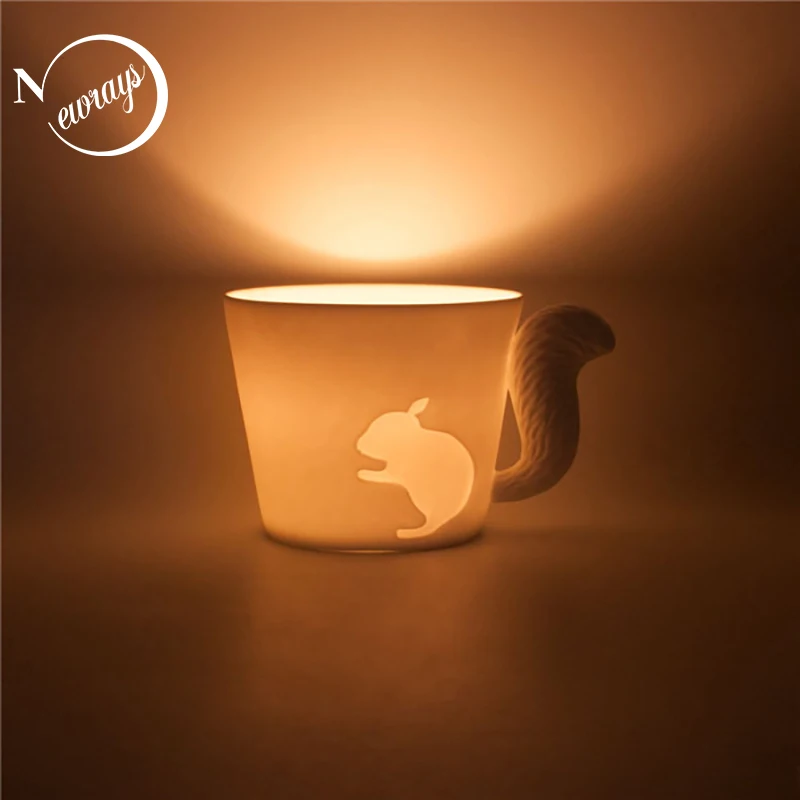 

Modern creative white color porcelain cup candlestick squirrel & rabbit shape relief candlestick cup not contain candles