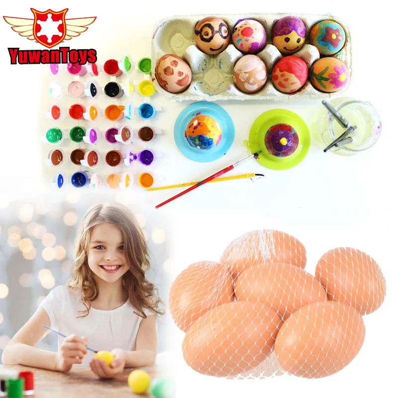 

New 12pcs DIY Painting Easter Eggs Kids Toys Wooden Creative Simulation Egg Educational Toys Children Easter Party Favors Gifts