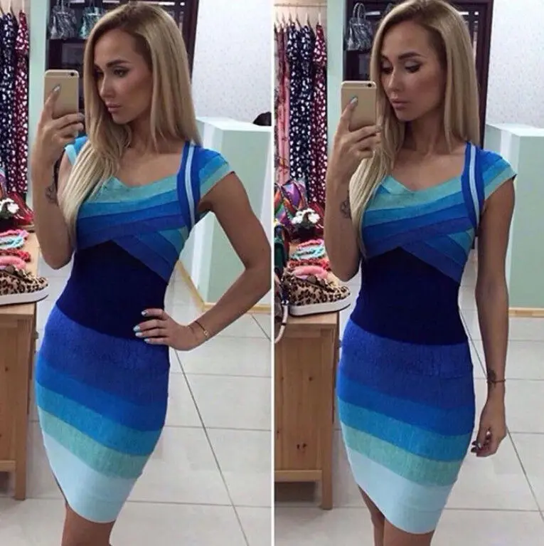 Gradient Color 2016 Slim font b Women b font Bandage Bodycon font b Dresses b font Gradient Color 2016 Slim font b Women b font Bandage Bodycon font b Dresses b font