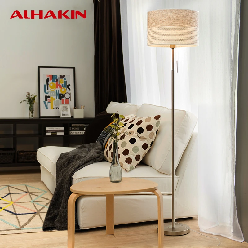 LIGHTLAND Vintage Floor Lamp With Floral Cloth Shade - 59" Tall Standing Light For Living Room, Bedroom
