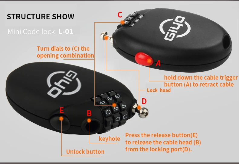 Giyo маленькая мультифункциональная велосипедный замок 3 цифры пароль велосипед блокировки Анти-кражи Товара висячий замок для велосипедный шлем