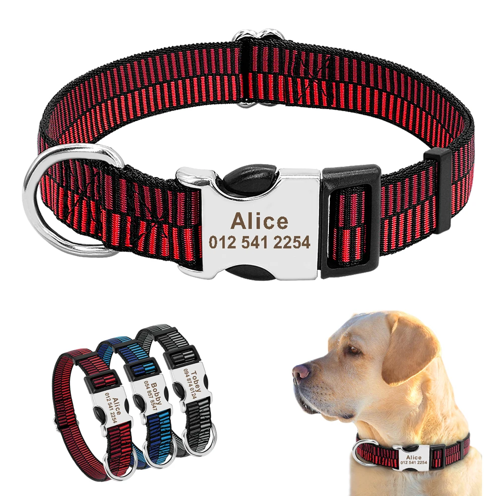 

Personalized Dog Collar Nylon Custom Dog Pet Collars Puppy Engraved Collar For Small Medium Large Dogs Red Blue Black