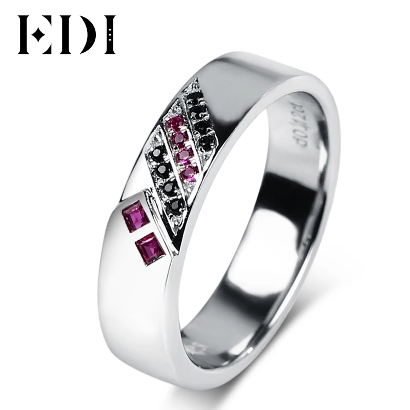 EDI Lover's 925 Sterling Adjustable Silver Ring Simulated Ruby Sapphire Wedding/Engagement Rings For Men's/Women Fine Jewelry  