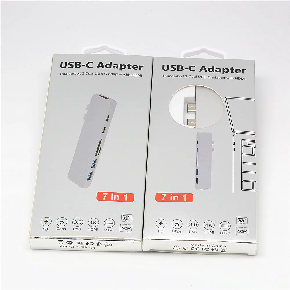 Двойной type-C концентратор к HDMI 4k концентратор кард-ридер 7 в 1 USB C док-станции для ноутбука
