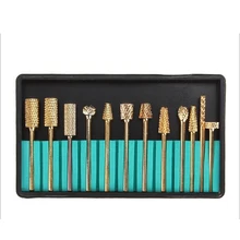 Полировальная головка для ногтей 12 комплектов позолоченная металлическая Вольфрамовая стальная мельница аксессуары инструмент для ногтей