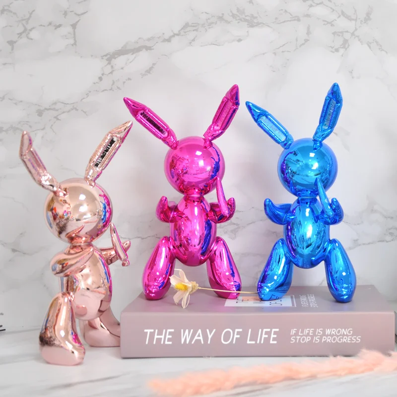 

35cm Abstract Jeff Koons Shiny Balloon Dog Art Sculpture Plating Balloon Rabbit Statue Resin Crafts Home Decorations Orn R1783