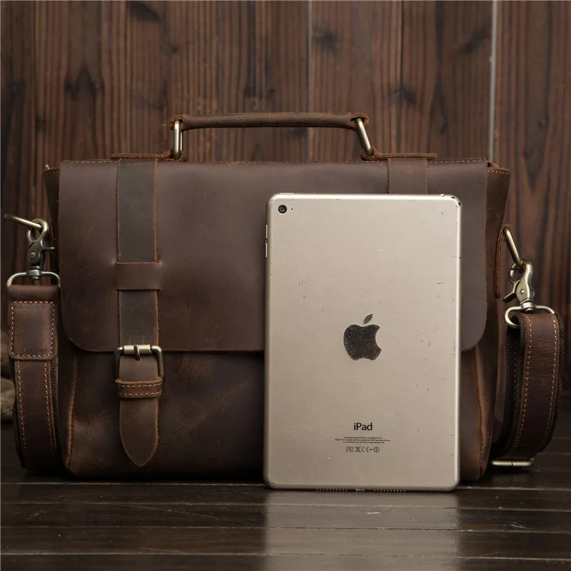 

Crazy Horse Leather Men's Bag Handmade Tide Men's Retro Leather Shoulder Portable Diagonal Computer Bag