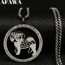 2020 Fashion Pug Crystal Stainless Steel Chains Necklace for Women Silver Color Statement Necklace Jewellery bisuteria N186727