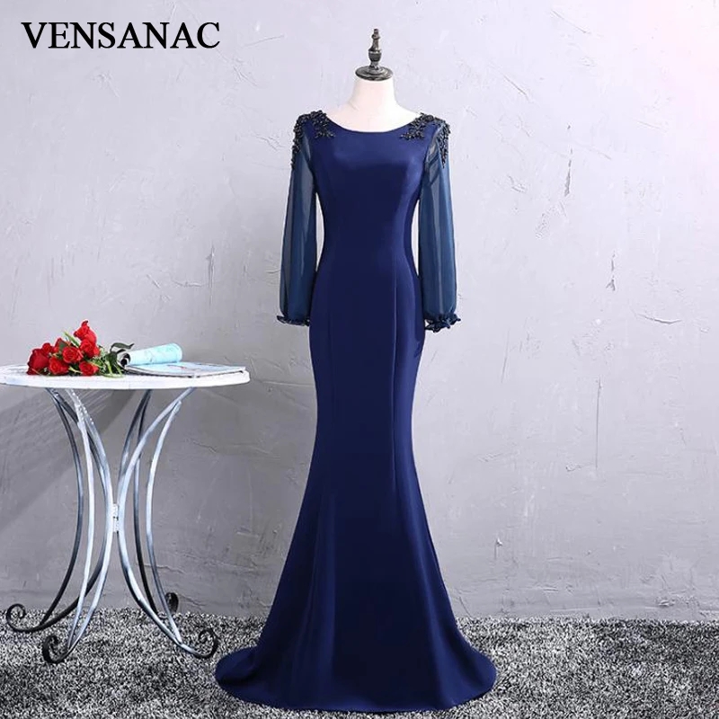VENSANAC Vintage Beadings Mermaid O Neck Long Evening Dresses 2018 Party Lace Embroidery Sweep Train Prom Gowns VENSANAC Vintage Beadings Mermaid O Neck Long Evening Dresses 2018 Party Lace Embroidery Sweep Train Prom Gowns