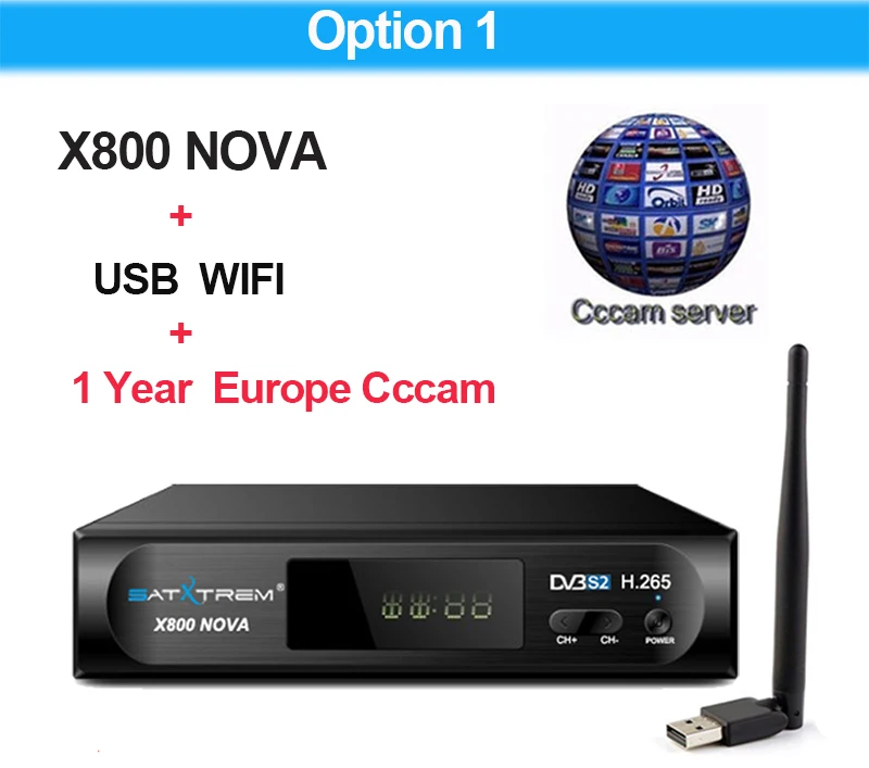 Satxtrem X800 Nova Clines Испания Ip ТВ комбо декодер 1 год 8 Clines Европа Satelite рецептор H.265 DVB-S2 спутниковый ТВ приемник - Цвет: BOX N Wifi N CCCAM