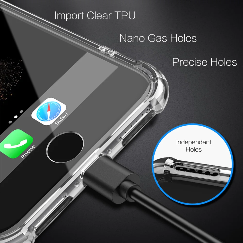 Прозрачный противоударный чехол KISSCASE для iPhone XS XR Max прозрачный мягкий