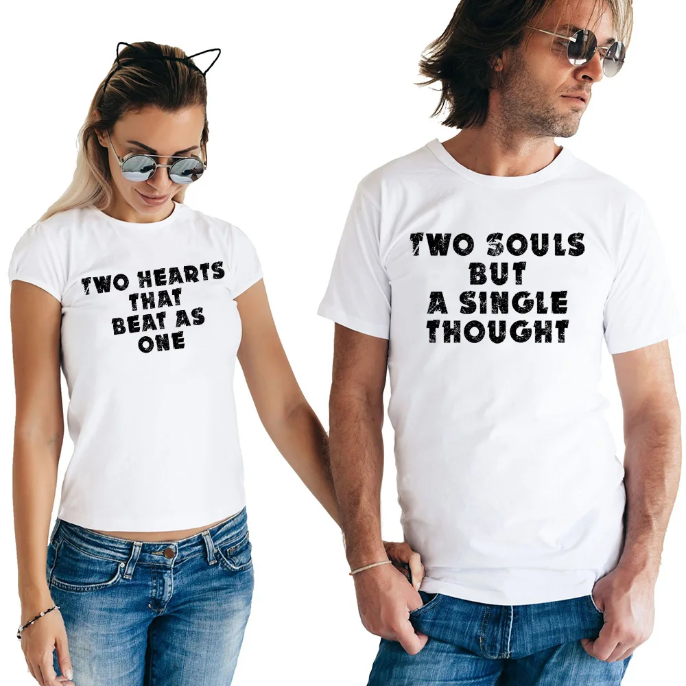 Футболка с надписью Two Souls One That Beat As и забавная футболка для влюбленных|Футболки| |