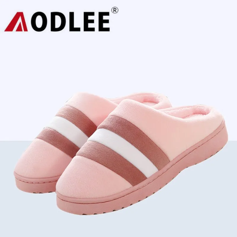 

AODLEE 2018 Winter Warm Indoor Slippers Women Cute Cartoon Plush Warm Slippers for Women Slides Home Slippers Pink Green Red