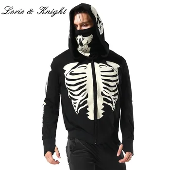

Men's Black Hooded Zipper Sweatshirt Skeleton Skull Mask Gothic Hoodie