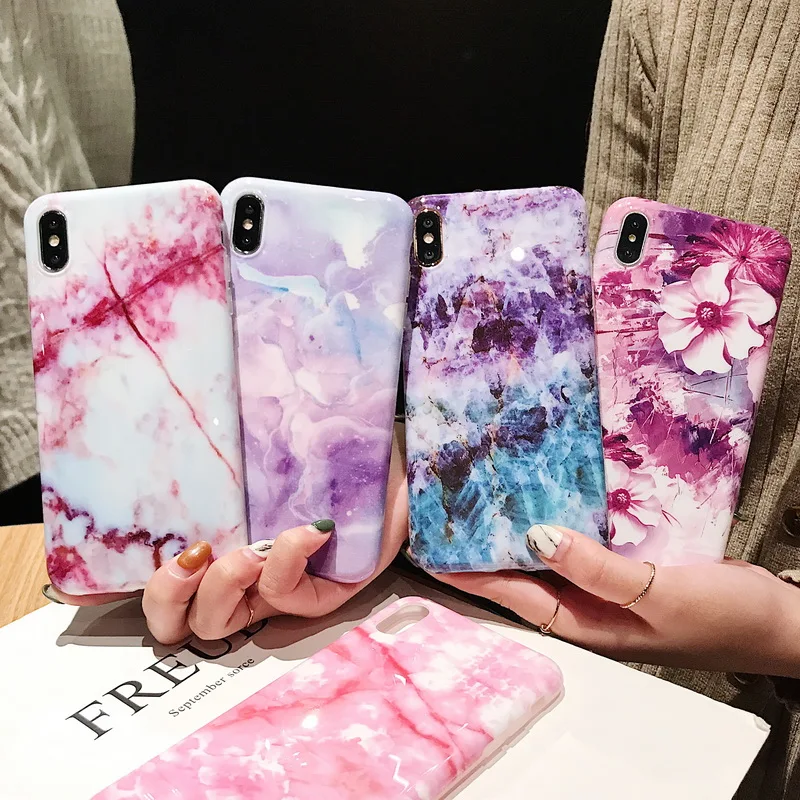 

Flower Printed Marble Shell Phone Case For iPhone X XR XS Max Soft TPU Cover For iPhone 7 8 Plus 6 6s Case Coque