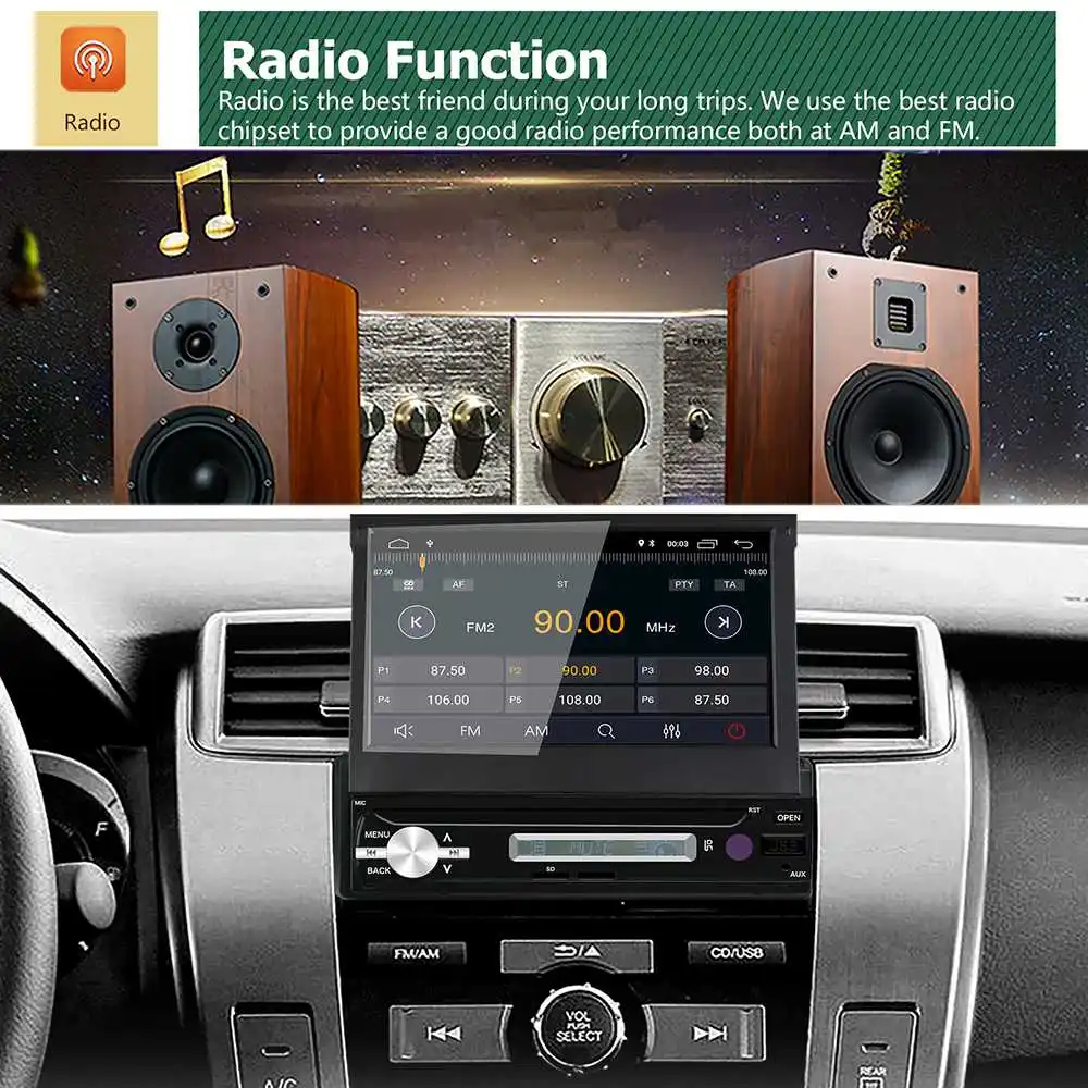 Flash Deal 7" 1DIN Car Stereo Multimedia Player 2+32G for Android 8.1 Adjustable Screen FM Bluetooth WIFI GPS Nav Radio Video MP5 Player 9