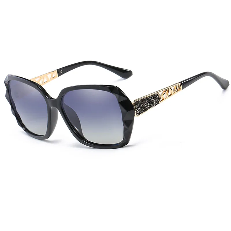 Модные женские брендовые дизайнерские солнцезащитные очки, поляризационные, большие размеры, солнечные очки, UV400, градиентные, lunetes de soleil femmes - Цвет линз: Черный