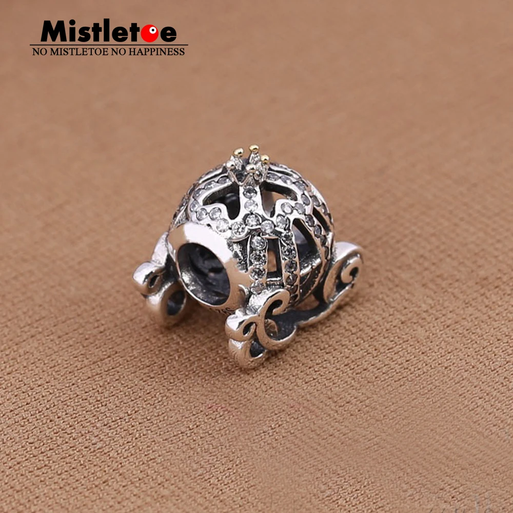 

Authentic 925 Sterling Silver Cinderella pumpkin coach silver charm with Clear CZ Charm Bead Fit European Bracelet Jewelry
