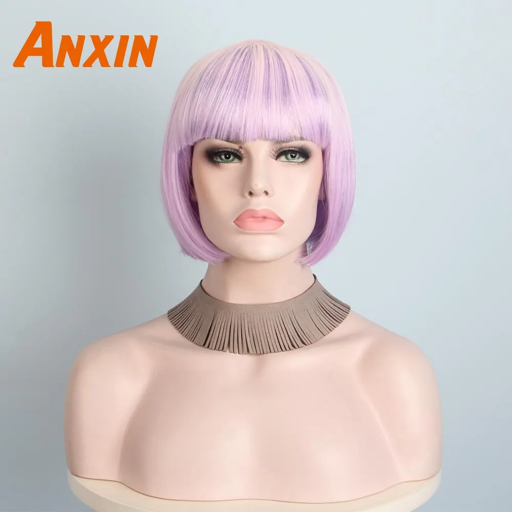 Sintética para Meninas Resistente ao Calor Anxin Doce Ombre Curto Rosa Bob Peruca Cor Festa Anime Cosplay 1 Apliques e perucas
