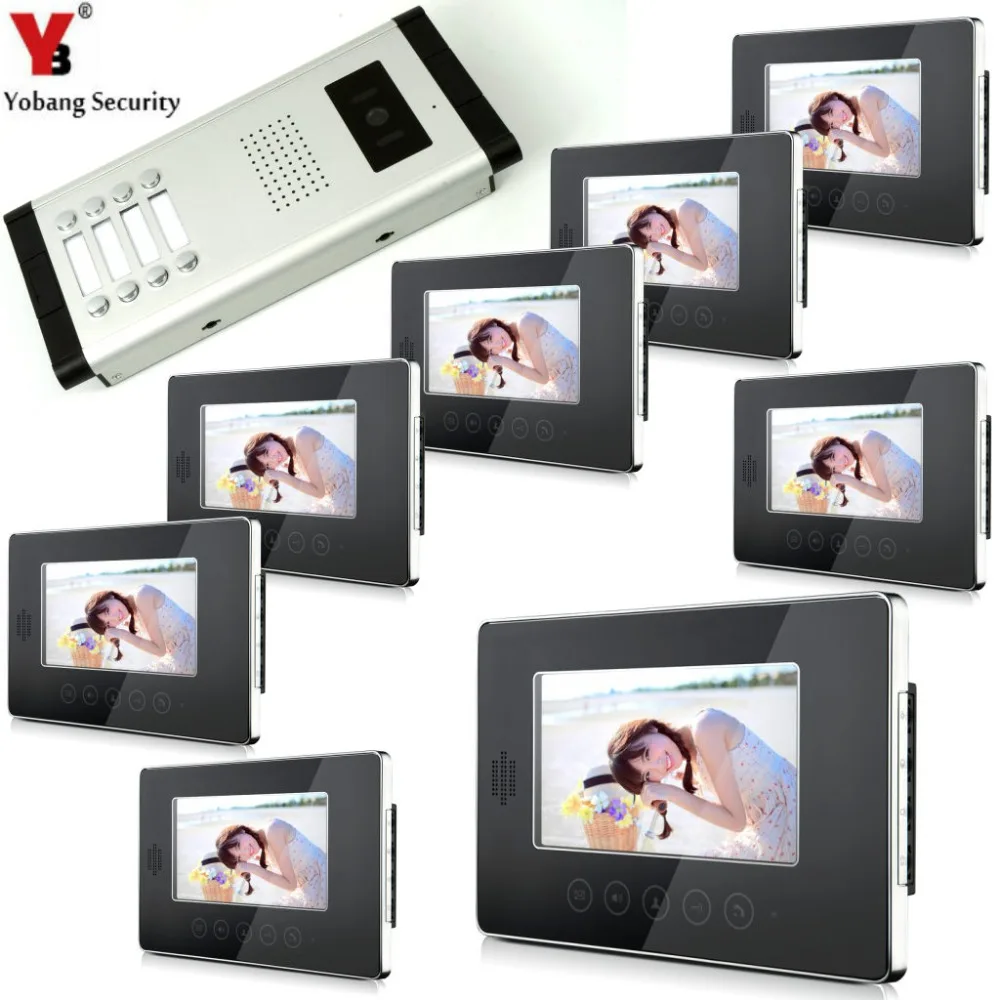 

YobangSecurity 7" LCD Wired Video Door Phone Doorbell Intercom Monitor Visual Security Camera Bell System For 8 Unit Apartment