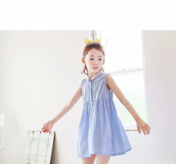 princess girls dresses summer spring 2017 cotton blue striped sleeveless shirts dress for little teenage girls tops kids clothes5 6 7 8 9 10 11 12 13 14 15 16 years old baby little big teenage girls princess dress for girls (19)