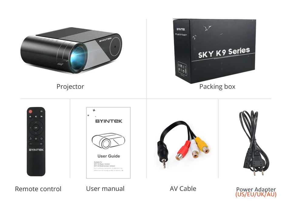 BYINTEK SKY K9 720 P 1080 P светодиодный портативный микро домашний кинотеатр минипроектор HD (опционально мульти-экран для Iphone Ipad Phone Tablet)