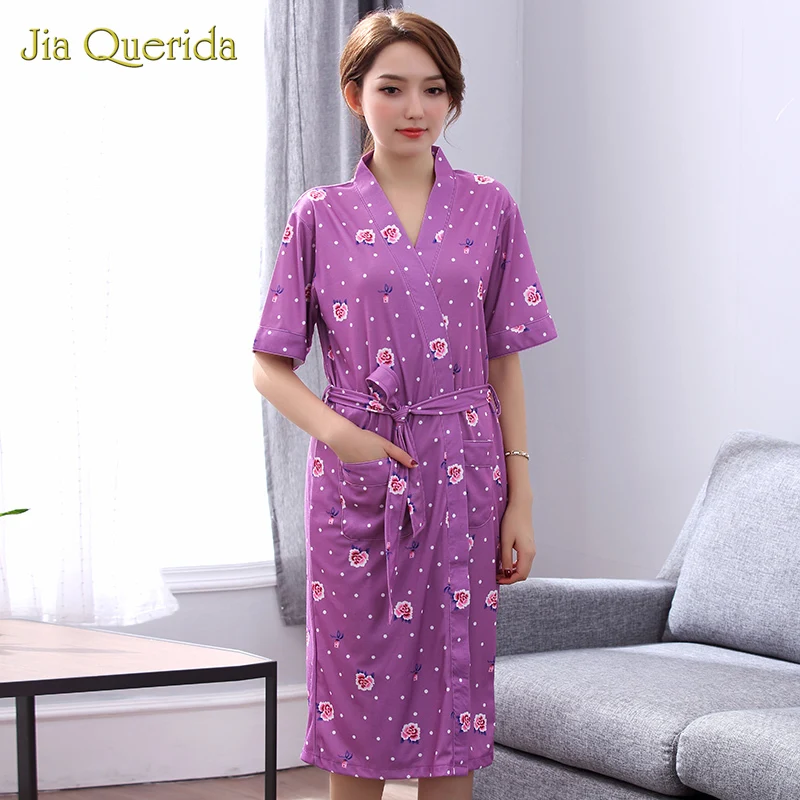 

Women Robes Summer Kimono Robe Bathrobe Homeware Plus Size Bathrobe Dressing Gown 100% Cotton Brand Floral Bath Robe for Women