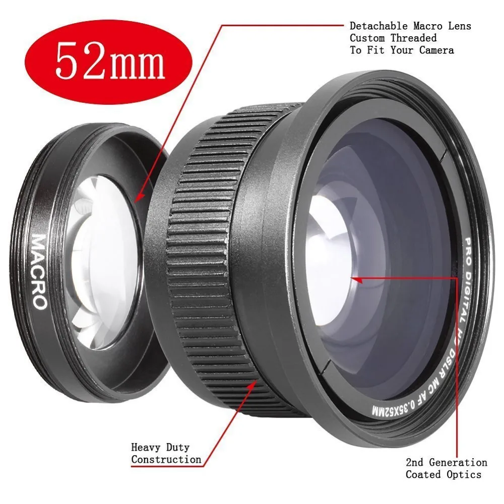 Neewer 52MM 0.35X High Definition II Wide Angle Macro Fisheye Lens for