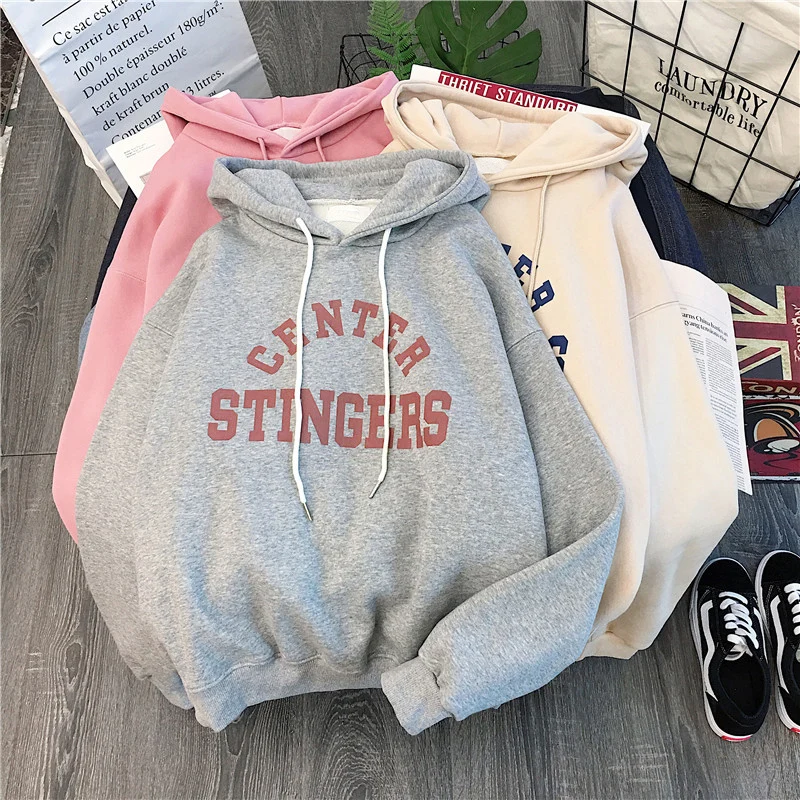 Zuolunouba High Street Knit Hooded Letter Lady Fleece Pullovers Ins Style Add Velvet Thick Sweater Women Autumn Winter Clothes