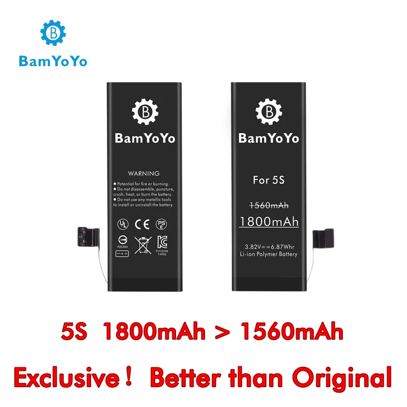 Эксклюзивно! Лучше чем оригинал! Аккумулятор Bamyoyo для iPhone 5S 1800 мАч 1560 3 82 в 6 8whr