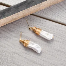 Новые модные геометрические Необычные природные пресноводные жемчужины роскошные золотые линии Дизайн серьги для женщин модные ювелирные подарки