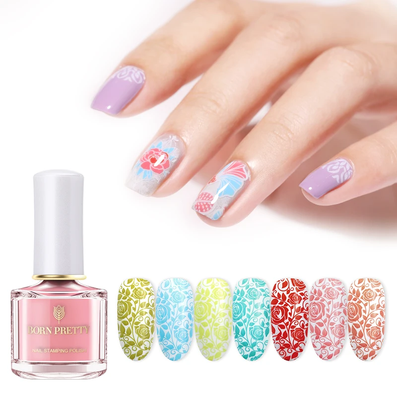От BORN PRETTY-стемпинг ногтей покрытие синий и красный цвета Розовый Nail Art пластины