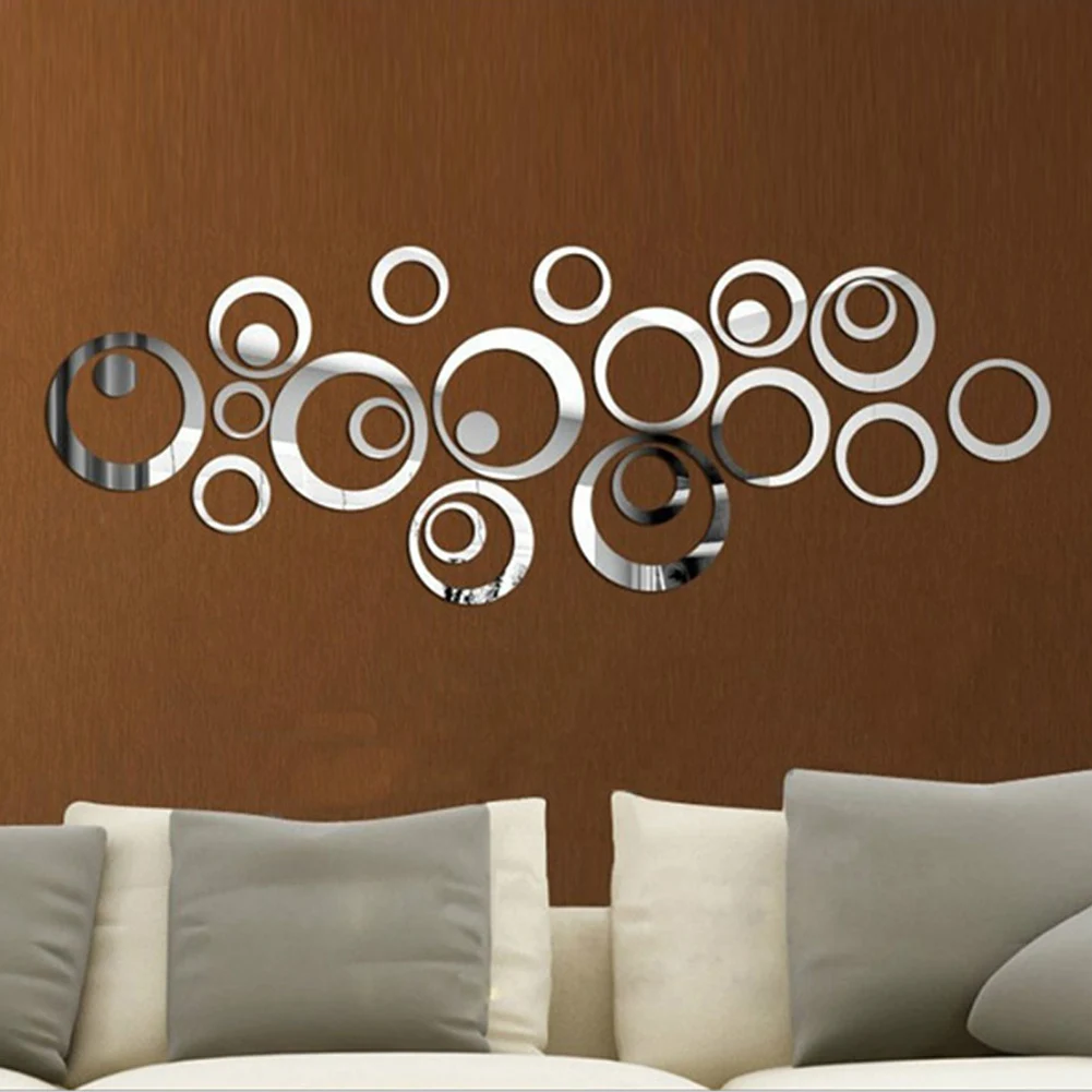 

24pcs DIY 3D Mirror Acrylic Wall Stickers Circle Ring Art Mural Wall Stickers TV Background Living Room Home Decorative Decals